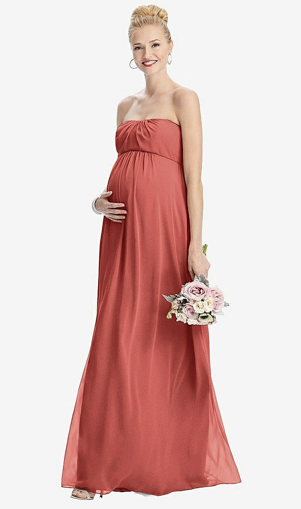 【STYLE: M443】Strapless Chiffon Shirred Skirt Maternity Dress【COLOR: Coral Pink】