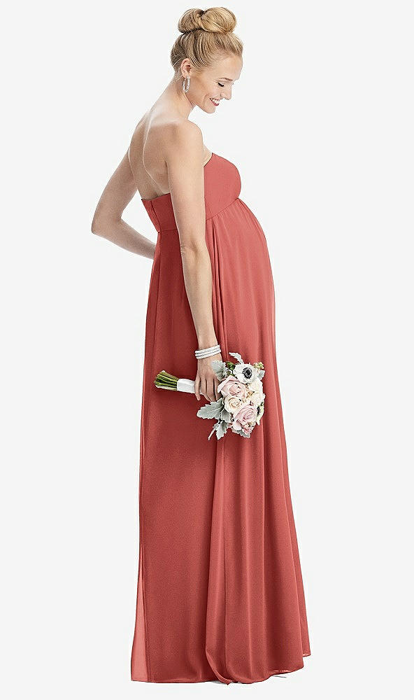 【NEW】【STYLE: M443】ストラップレス シフォン シアレッド スカート マタニティ ドレス【COLOR: Coral Pink】【SIZE: 00-30W】