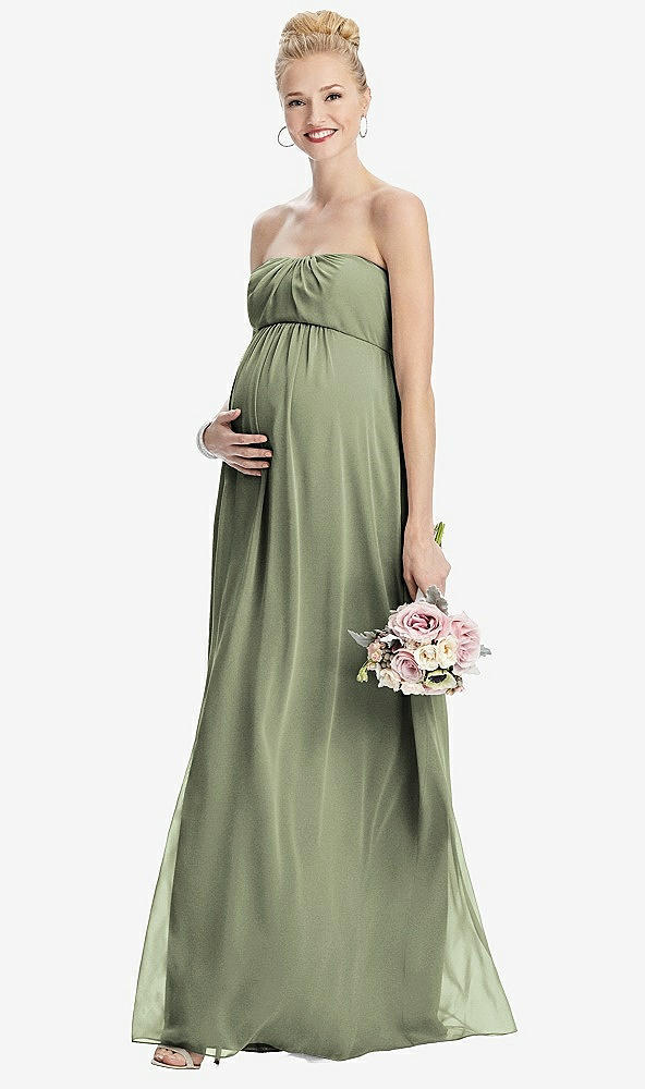 【STYLE: M443】Strapless Chiffon Shirred Skirt Maternity Dress【COLOR: Sage】
