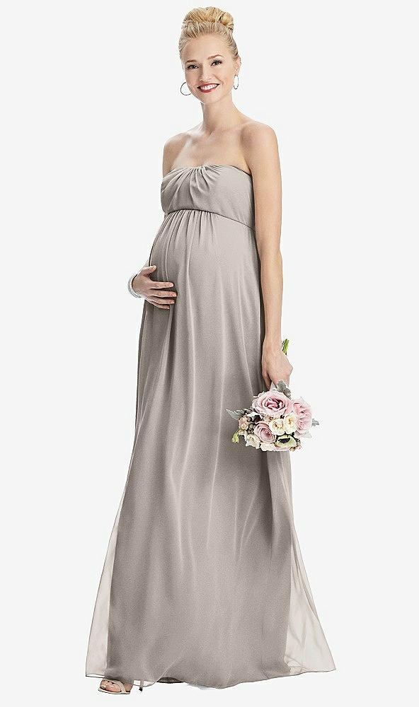 【STYLE: M443】Strapless Chiffon Shirred Skirt Maternity Dress【COLOR: Taupe】