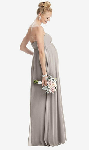 【STYLE: M443】Strapless Chiffon Shirred Skirt Maternity Dress【COLOR: Taupe】