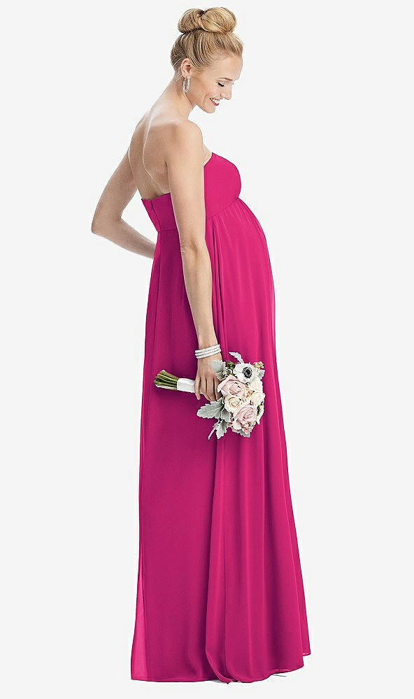 【STYLE: M443】Strapless Chiffon Shirred Skirt Maternity Dress【COLOR: Think Pink】