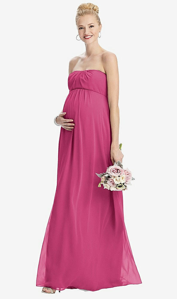 【STYLE: M443】Strapless Chiffon Shirred Skirt Maternity Dress【COLOR: Tea Rose】