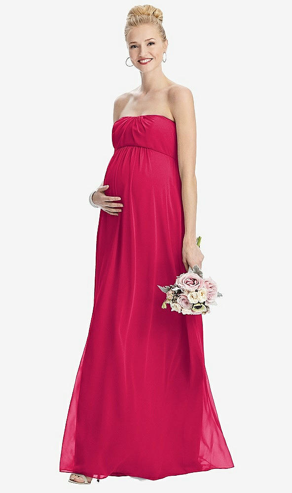 【STYLE: M443】Strapless Chiffon Shirred Skirt Maternity Dress【COLOR: Vivid Pink】