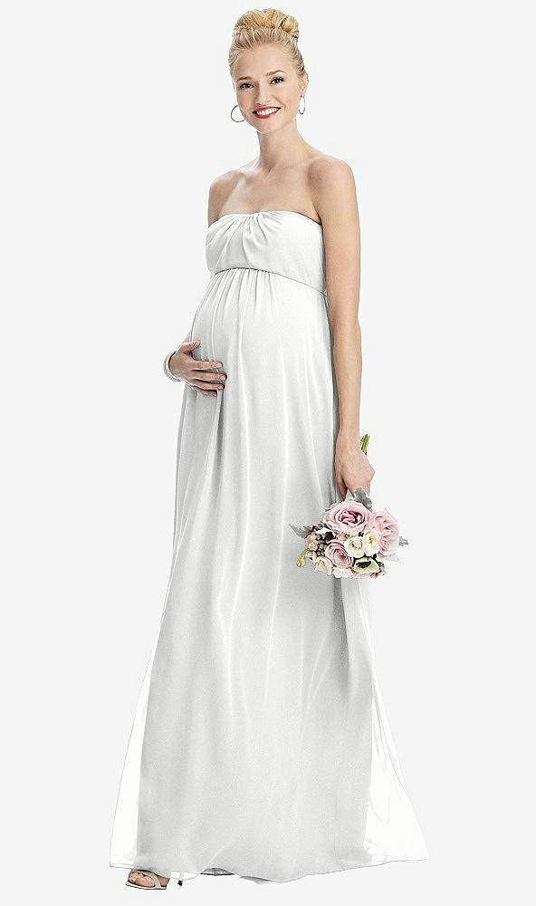 【STYLE: M443】Strapless Chiffon Shirred Skirt Maternity Dress【COLOR: White】