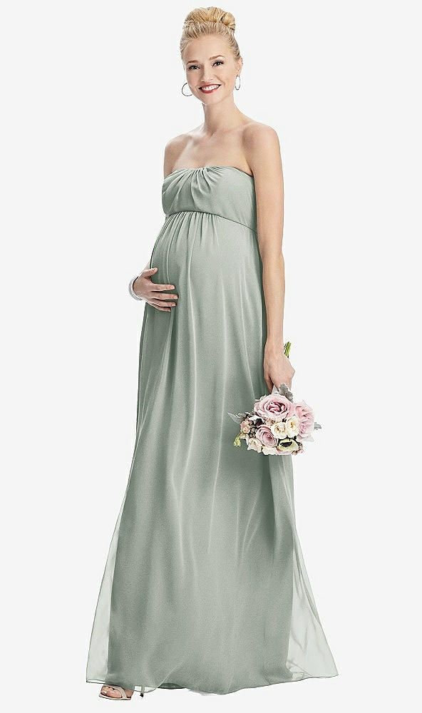 【STYLE: M443】Strapless Chiffon Shirred Skirt Maternity Dress【COLOR: Willow Green】