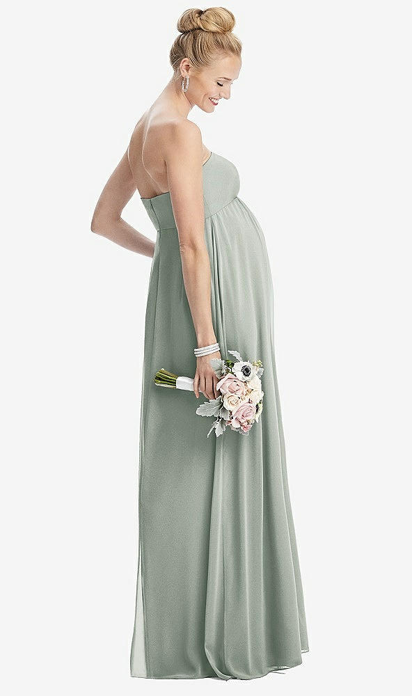 【STYLE: M443】Strapless Chiffon Shirred Skirt Maternity Dress【COLOR: Willow Green】