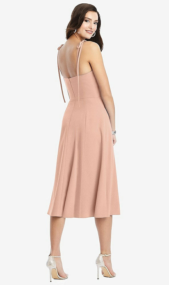 【STYLE: 3069】Bustier Crepe Midi Dress with Adjustable Bow Straps【COLOR: Pale Peach】