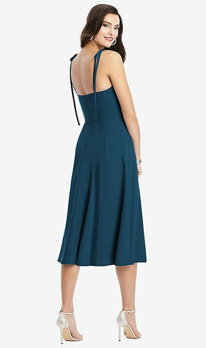 【NEW】【STYLE: 3069】Bustier CREPE MIDI ドレス 調整可能 弓 ストラップ【COLOR: Atlantic Blue】【SIZE: 00-30W】