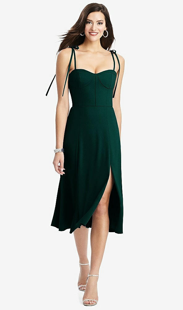 【STYLE: 3069】Bustier Crepe Midi Dress with Adjustable Bow Straps【COLOR: Evergreen】