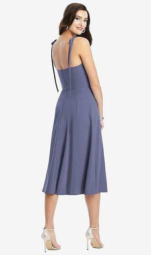 【NEW】【STYLE: 3069】Bustier CREPE MIDI ドレス 調整可能 弓 ストラップ【COLOR: French Blue】【SIZE: 00-30W】