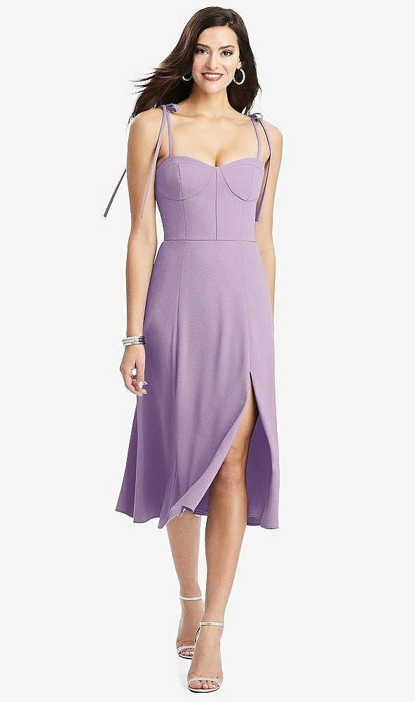【NEW】【STYLE: 3069】Bustier CREPE MIDI ドレス 調整可能 弓 ストラップ【COLOR: Pale Purple】【SIZE: 00-30W】