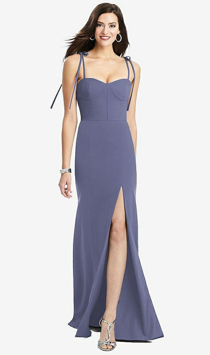 【NEW】【STYLE: 3070】Bustier CREPE ガウン 調整可能 弓 ストラップ【COLOR: French Blue】【SIZE: 00-30W】