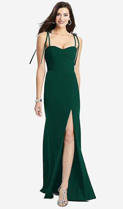 【STYLE: 3070】Bustier Crepe Gown with Adjustable Bow Straps【COLOR: Hunter Green】