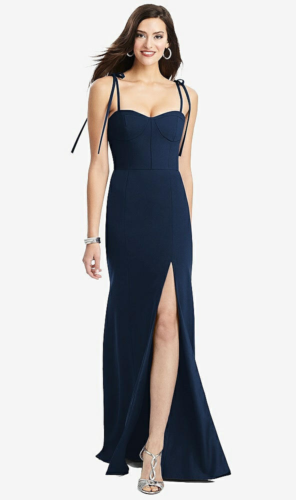 【NEW】【STYLE: 3070】Bustier CREPE ガウン 調整可能 弓 ストラップ【COLOR: Midnight Navy】【SIZE: 00-30W】