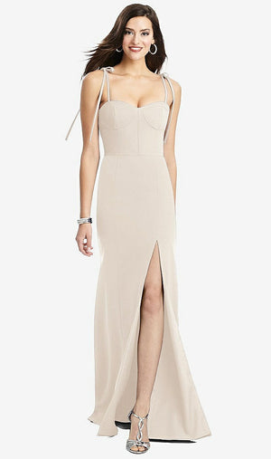 【STYLE: 3070】Bustier Crepe Gown with Adjustable Bow Straps【COLOR: Oat】