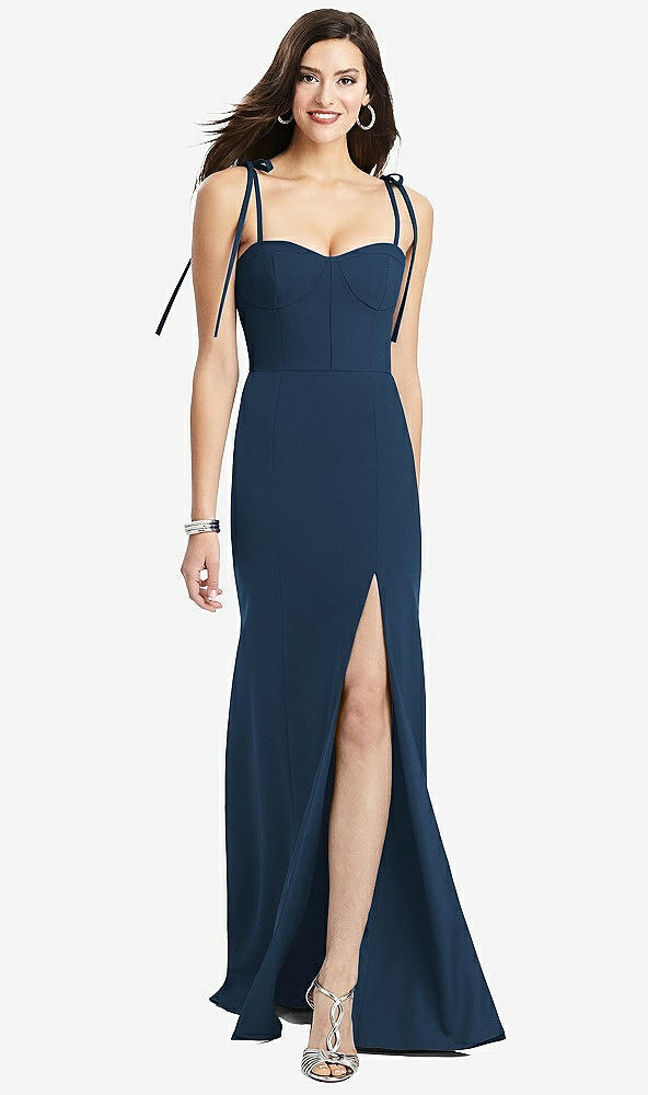 【STYLE: 3070】Bustier Crepe Gown with Adjustable Bow Straps【COLOR: Sofia Blue】