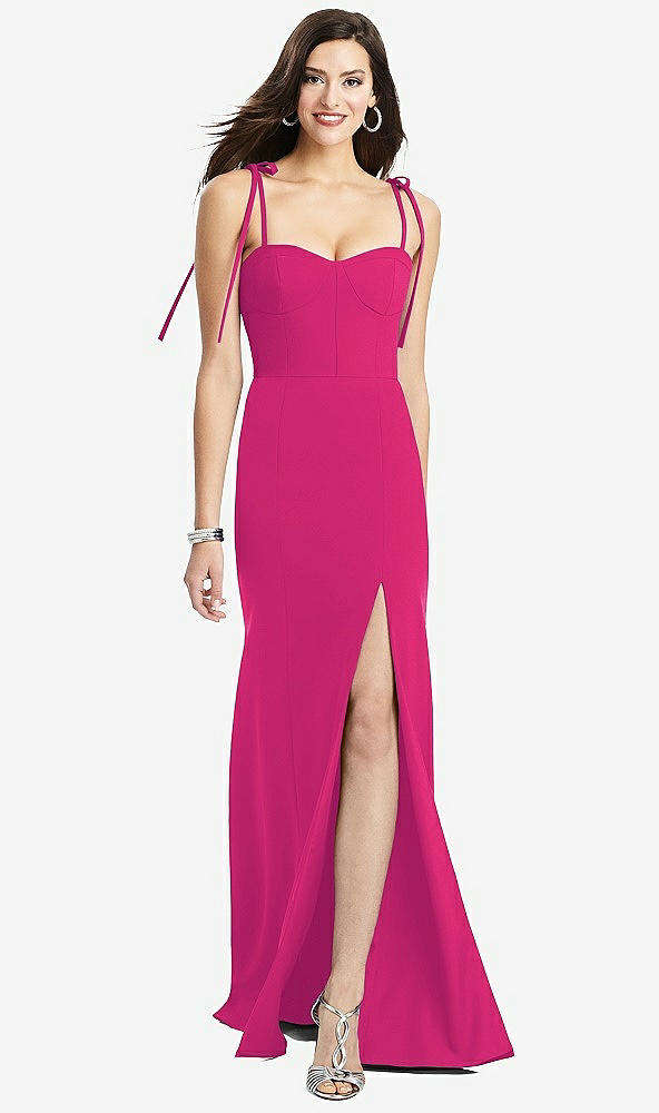 【STYLE: 3070】Bustier Crepe Gown with Adjustable Bow Straps【COLOR: Think Pink】