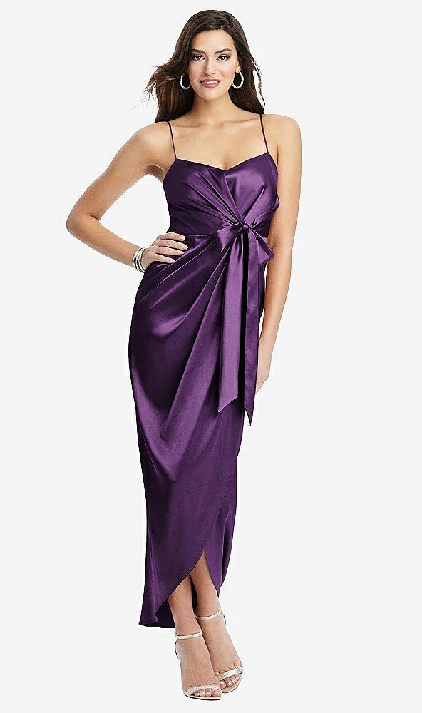 【NEW】【STYLE: 6828】フェイク ラップ MIDI ドレス ドレープ チューリップ スカート【COLOR: African Violet】【SIZE: 00-30W】