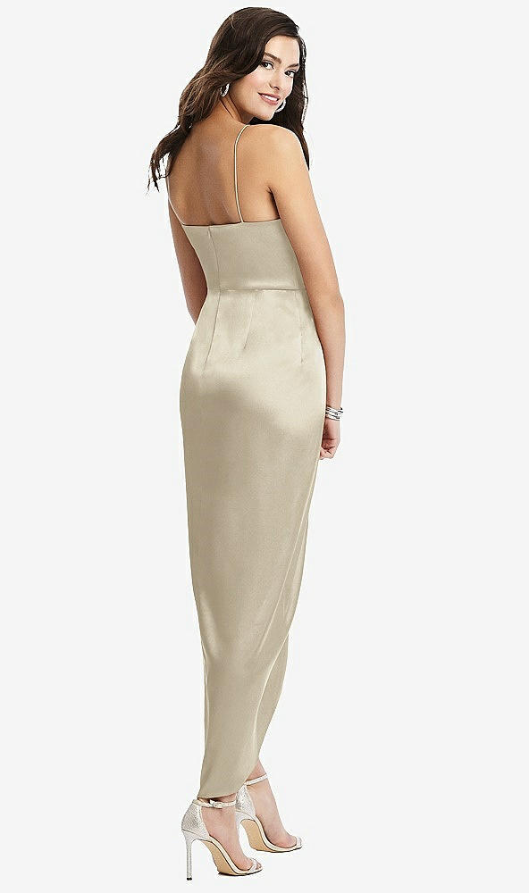 【STYLE: 6828】Faux Wrap Midi Dress with Draped Tulip Skirt【COLOR: Champagne】