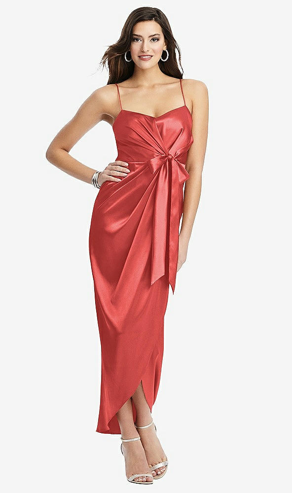 【NEW】【STYLE: 6828】フェイク ラップ MIDI ドレス ドレープ チューリップ スカート【COLOR: Perfect Coral】【SIZE: 00-30W】