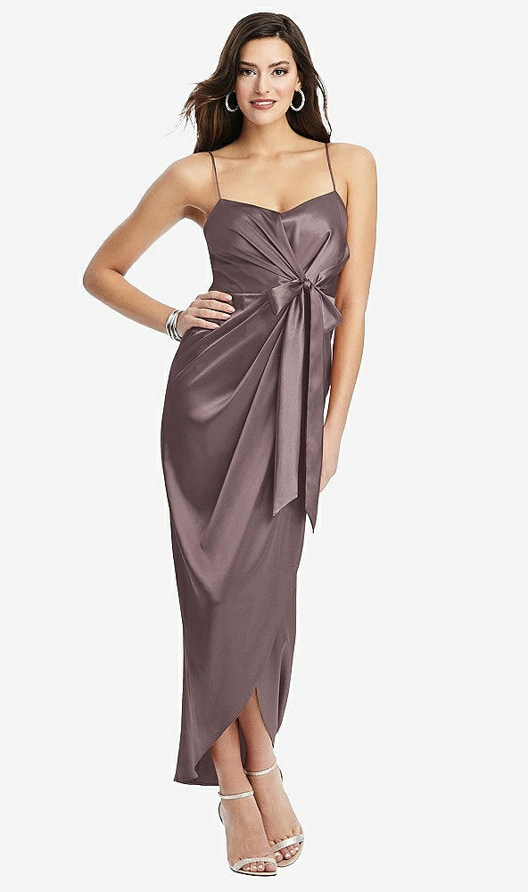 【STYLE: 6828】Faux Wrap Midi Dress with Draped Tulip Skirt【COLOR: French Truffle】