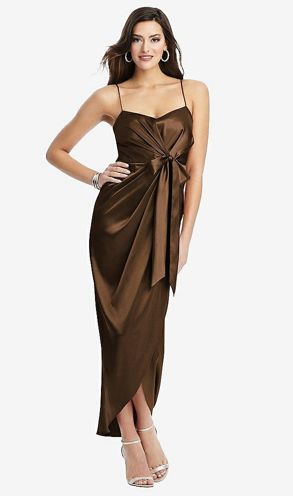【STYLE: 6828】Faux Wrap Midi Dress with Draped Tulip Skirt【COLOR: Latte】