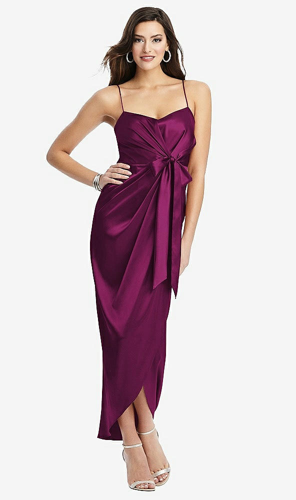 【NEW】【STYLE: 6828】フェイク ラップ MIDI ドレス ドレープ チューリップ スカート【COLOR: Merlot】【SIZE: 00-30W】
