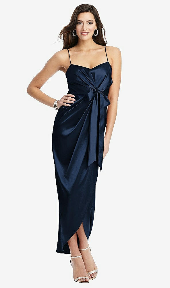 【NEW】【STYLE: 6828】フェイク ラップ MIDI ドレス ドレープ チューリップ スカート【COLOR: Midnight Navy】【SIZE: 00-30W】