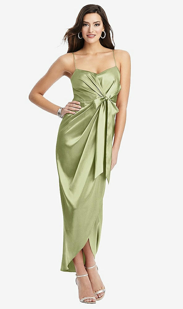 【STYLE: 6828】Faux Wrap Midi Dress with Draped Tulip Skirt【COLOR: Mint】