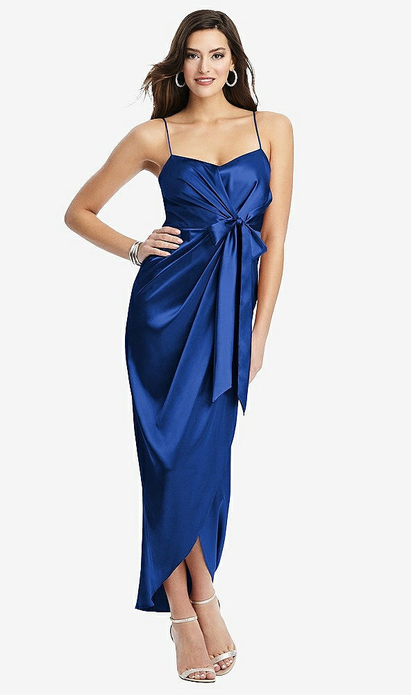 【NEW】【STYLE: 6828】フェイク ラップ MIDI ドレス ドレープ チューリップ スカート【COLOR: Sapphire】【SIZE: 00-30W】