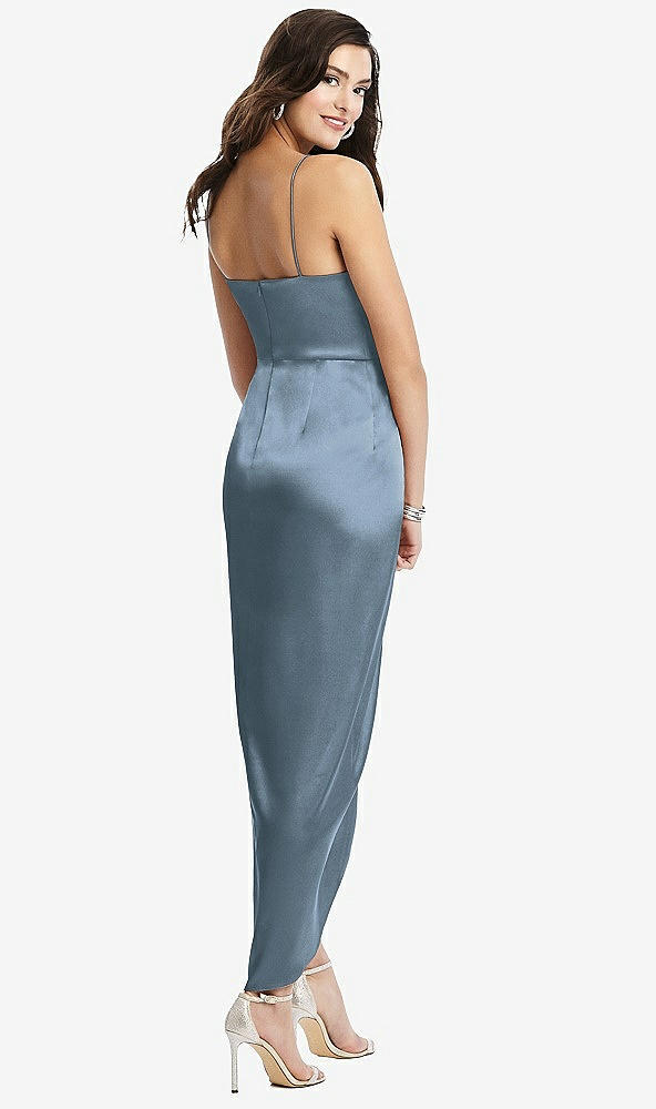 【STYLE: 6828】Faux Wrap Midi Dress with Draped Tulip Skirt【COLOR: Slate】