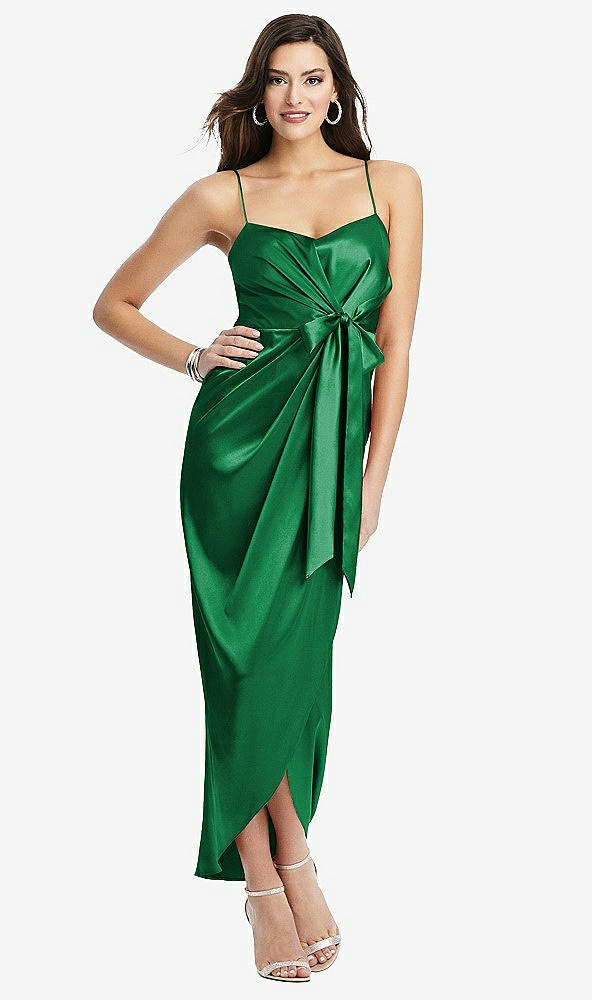 【NEW】【STYLE: 6828】フェイク ラップ MIDI ドレス ドレープ チューリップ スカート【COLOR: Shamrock】【SIZE: 00-30W】
