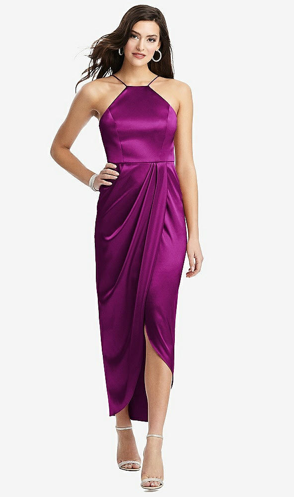 【NEW】【STYLE: 6829】ホルター MIDI ドレス ドレープ付き ドレープ チューリップ スカート【COLOR: Persian Plum】【SIZE: 00-30W】