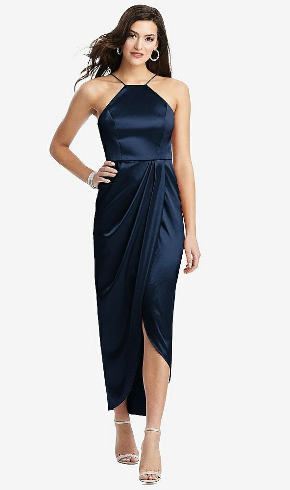 【NEW】【STYLE: 6829】ホルター MIDI ドレス ドレープ付き ドレープ チューリップ スカート【COLOR: Midnight Navy】【SIZE: 00-30W】