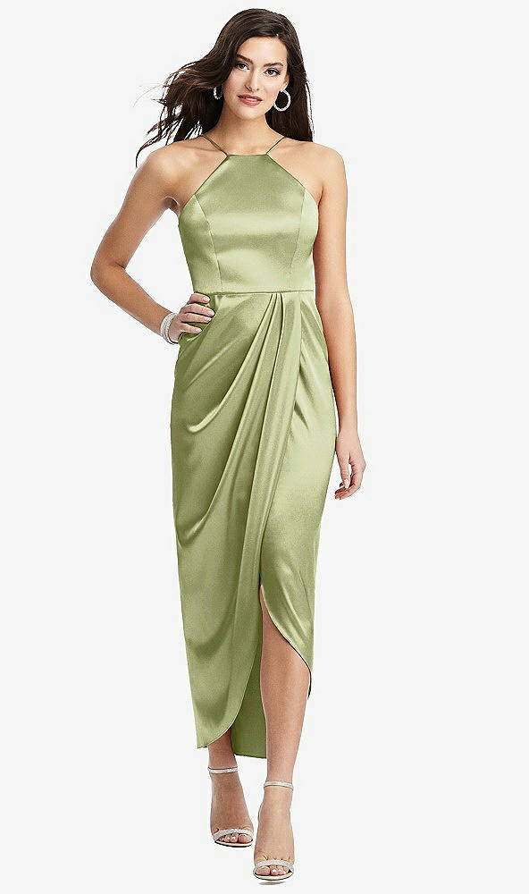 【STYLE: 6829】Halter Midi Dress with Draped Tulip Skirt【COLOR: Mint】