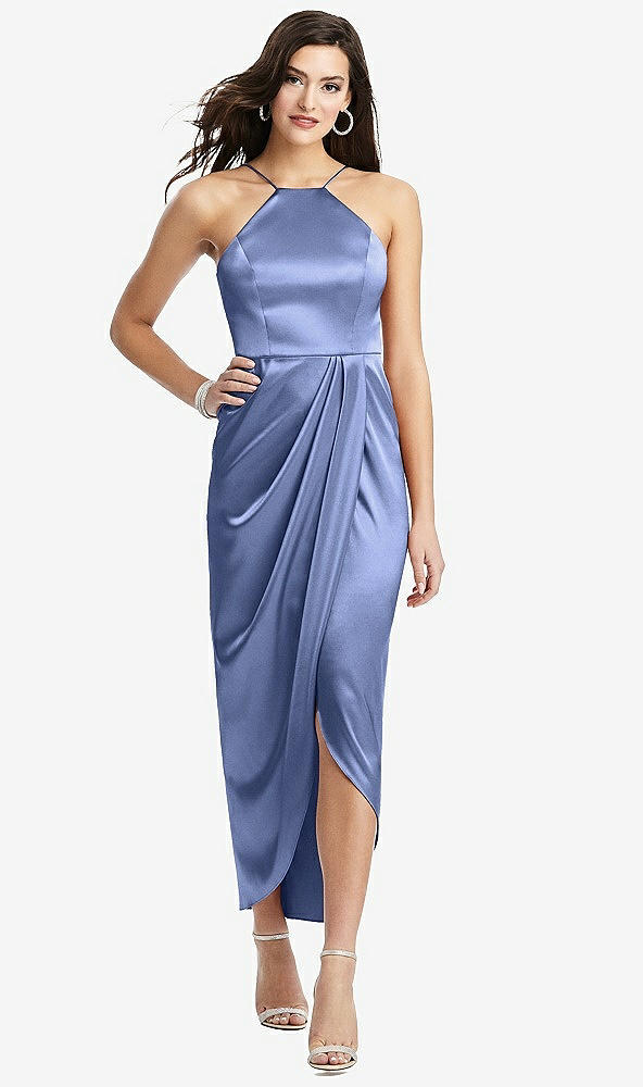 【NEW】【STYLE: 6829】ホルター MIDI ドレス ドレープ付き ドレープ チューリップ スカート【COLOR: Periwinkle - PANTONE Serenity】【SIZE: 00-30W】
