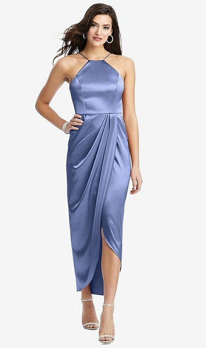 【NEW】【STYLE: 6829】ホルター MIDI ドレス ドレープ付き ドレープ チューリップ スカート【COLOR: Periwinkle - PANTONE Serenity】【SIZE: 00-30W】