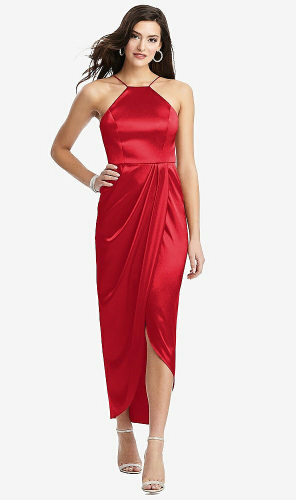 【NEW】【STYLE: 6829】ホルター MIDI ドレス ドレープ付き ドレープ チューリップ スカート【COLOR: Parisian Red】【SIZE: 00-30W】