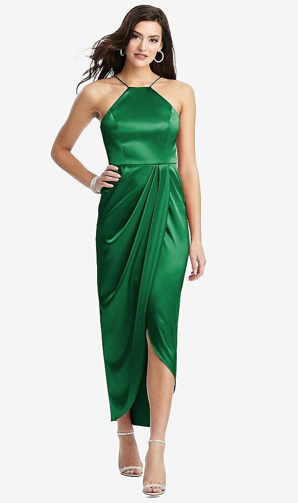【STYLE: 6829】Halter Midi Dress with Draped Tulip Skirt【COLOR: Shamrock】