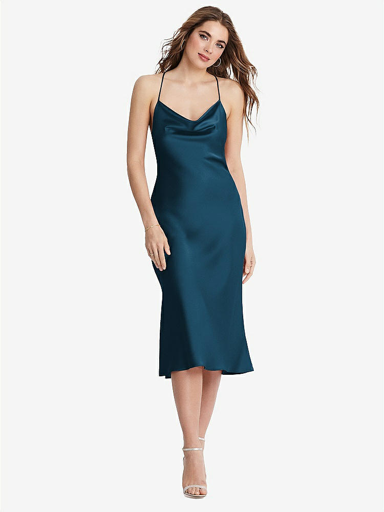 【STYLE: LB001】Cowl-Neck Convertible Midi Slip Dress - Piper【COLOR: Atlantic Blue】