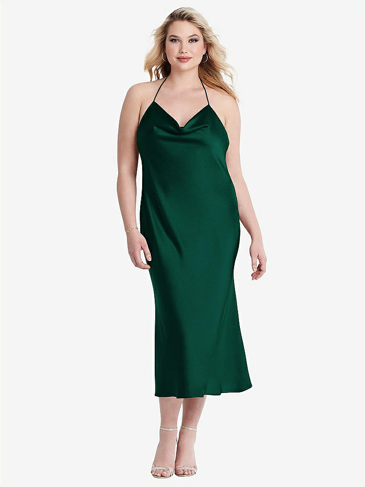 【STYLE: LB001】Cowl-Neck Convertible Midi Slip Dress - Piper【COLOR: Hunter Green】