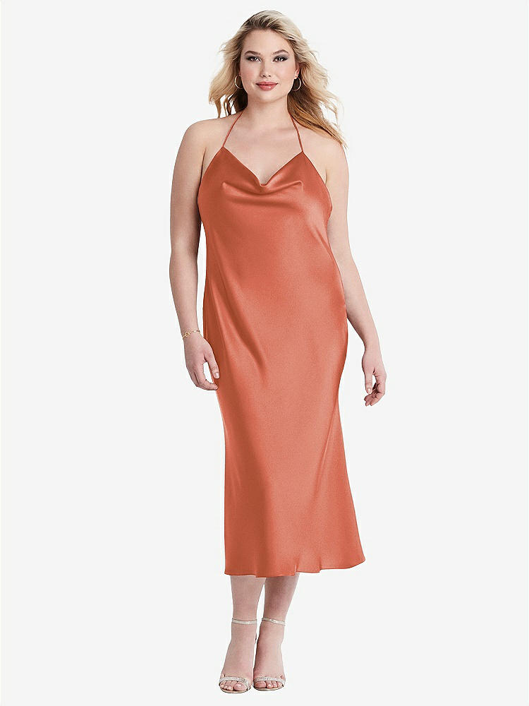 【STYLE: LB001】Cowl-Neck Convertible Midi Slip Dress - Piper【COLOR: Terracotta Copper】
