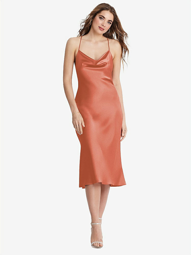 【STYLE: LB001】Cowl-Neck Convertible Midi Slip Dress - Piper【COLOR: Terracotta Copper】