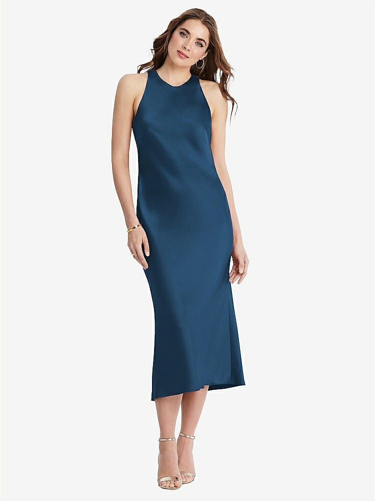 【NEW】【STYLE: LB005】ネクタイ 首 カットアウト MIDI タンク ドレス  -  ルー【COLOR: Dusk Blue】【SIZE: 00-30W】