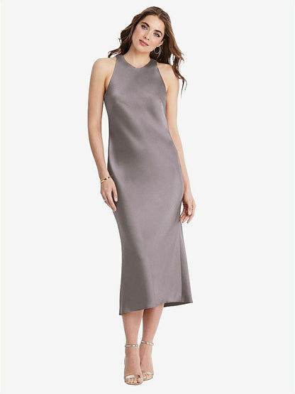 【NEW】【STYLE: LB005】ネクタイ 首 カットアウト MIDI タンク ドレス  -  ルー【COLOR: Cashmere Gray】【SIZE: 00-30W】