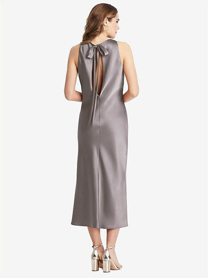 【NEW】【STYLE: LB005】ネクタイ 首 カットアウト MIDI タンク ドレス  -  ルー【COLOR: Cashmere Gray】【SIZE: 00-30W】