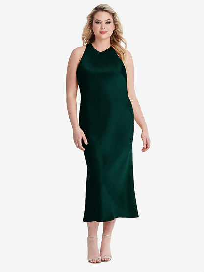 【STYLE: LB005】Tie Neck Cutout Midi Tank Dress - Lou【COLOR: Evergreen】