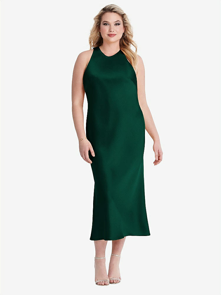 【STYLE: LB005】Tie Neck Cutout Midi Tank Dress - Lou【COLOR: Hunter Green】