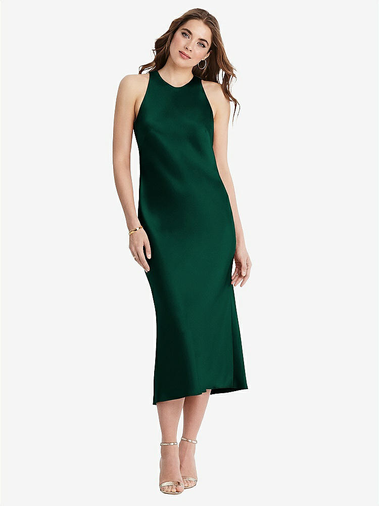 【STYLE: LB005】Tie Neck Cutout Midi Tank Dress - Lou【COLOR: Hunter Green】